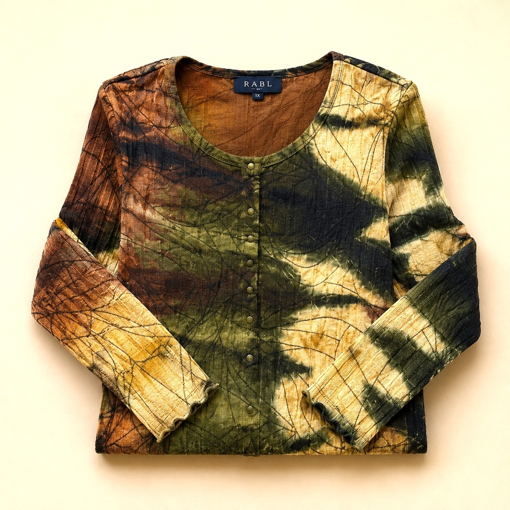 Gordon Smith Basic Y2K Vintage Brown Green Tie Dye Crinkle Sequin Top Bohemian